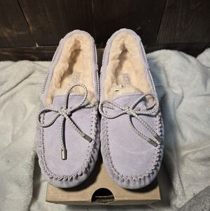 UGG Baby Blue Suede Moccasin Slippers